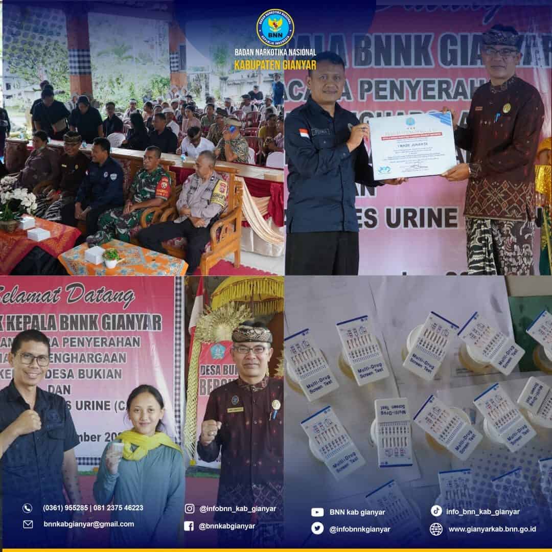 Penyerahan Piagam Penghargaan BNN RI dan Tes Urin Catin (Calon Pengantin) kepada Desa Bukian Payangan