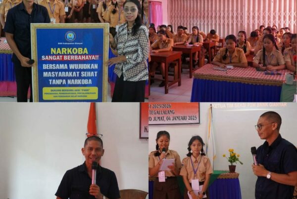 Penyuluhan Anti Narkoba dalam kegiatan pendidikan dan Pelatihan OSIS SMPN 1 Tegallalang