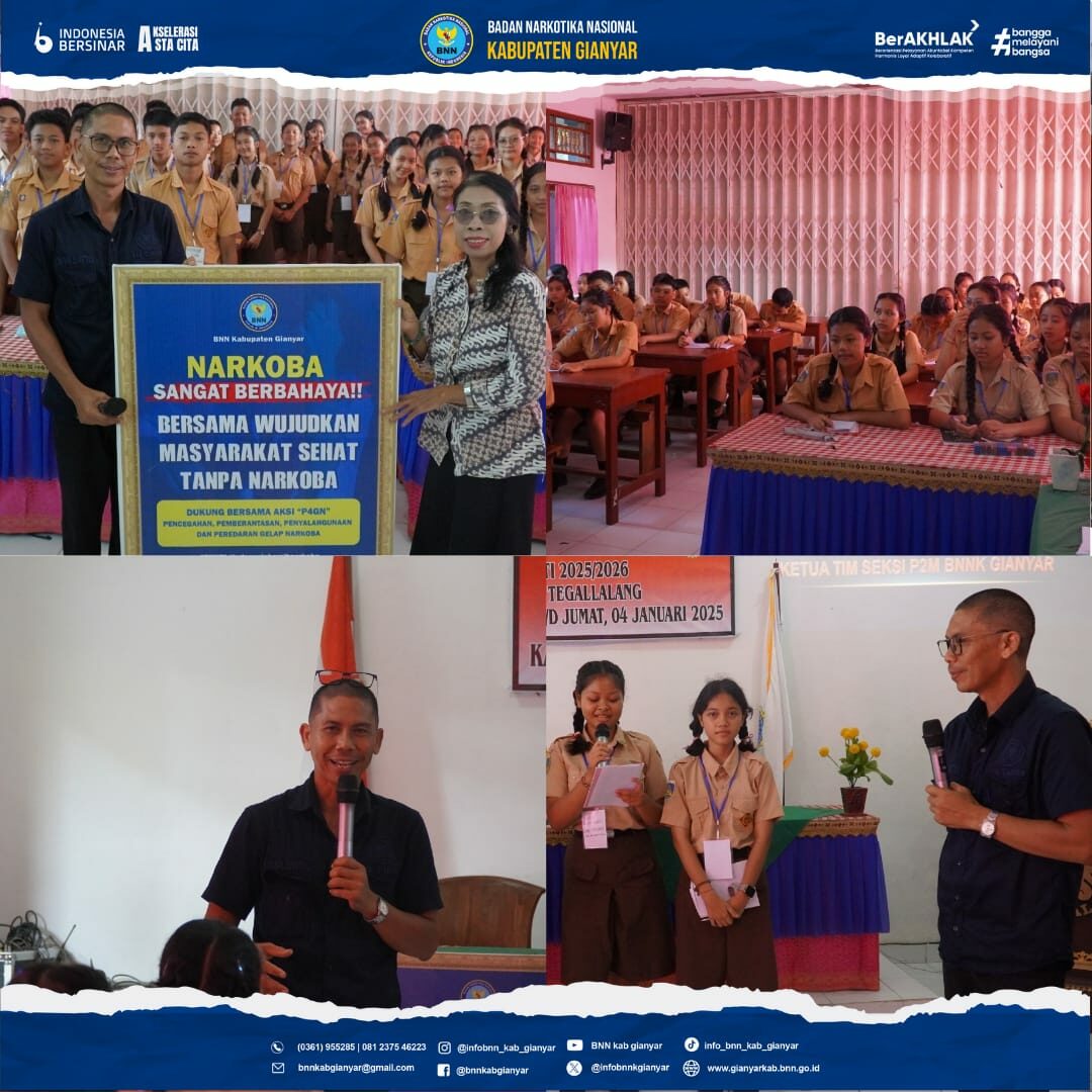 Penyuluhan Anti Narkoba dalam kegiatan pendidikan dan Pelatihan OSIS SMPN 1 Tegallalang