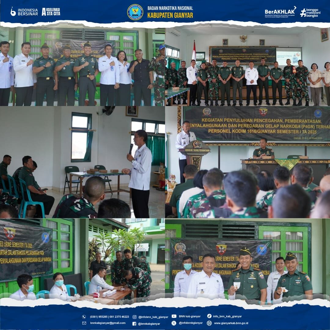 Sosialisasi P4GN dan Tes Urine untuk Anggota Kodim 1616/Gianyar